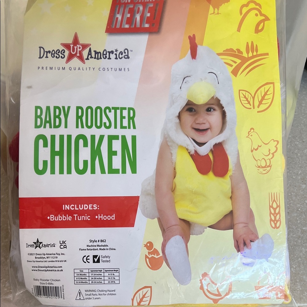 Dress Up America Baby Rooster Chicken Costume - Yellow and Red